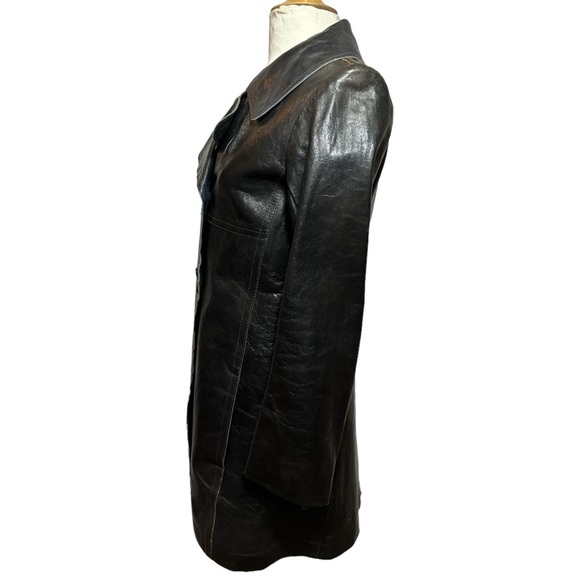 Vintage Black Leather Coat Jacket - Picture 2 of 3